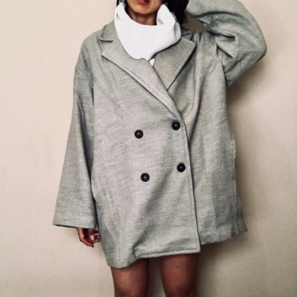 Free People Hannah Slouchy Double Breasted Oversized Gray Coat (M)